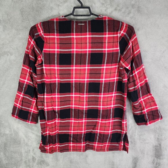 Womens Michael Kors Red & Black Plaid Blouse V-Neck Long Sleeve Size L - Picture 4 of 8